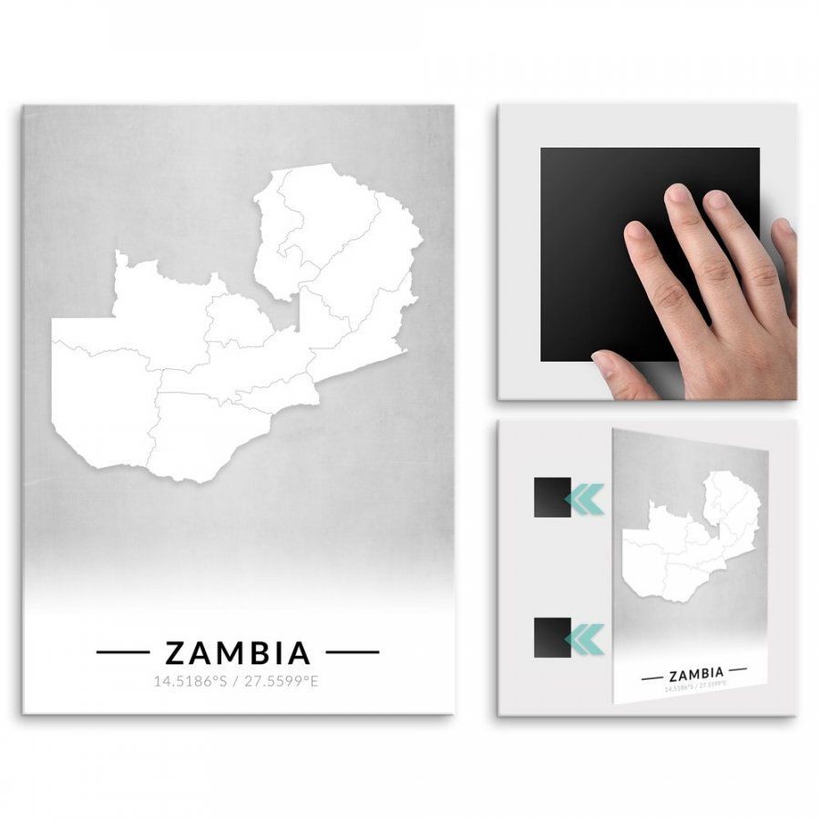Pix4home Plakat metalowy Mapa B&W Zambia M POS-M-03982