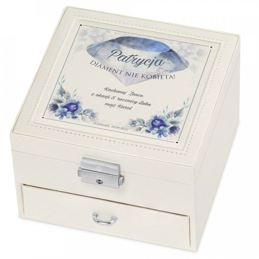 Murrano Szkatułka na Biżuterię Kremowa z Nadrukiem Diament SZKT-BB-006