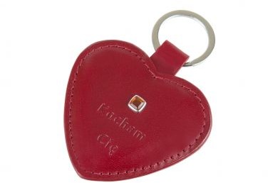 Stefania Skórzany brelok serce "Kocham Cię" z bursztynem, Kolor: Czerwony 977-BR/BU czerwony