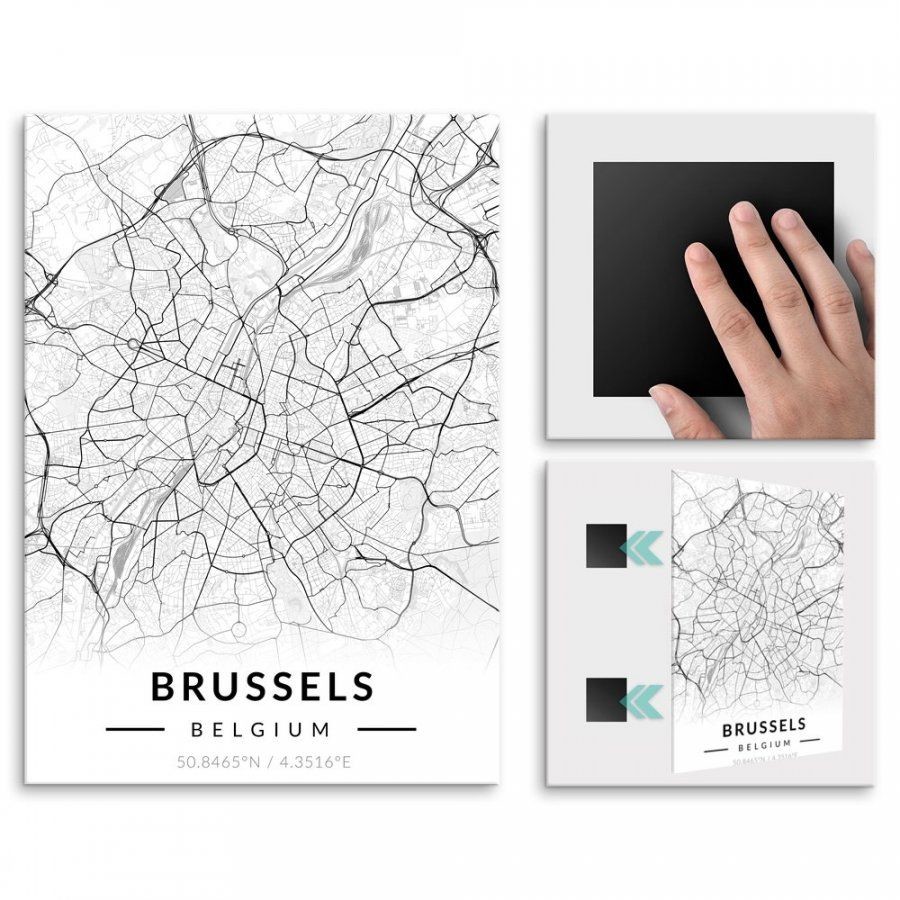 Pix4home Plakat metalowy Mapa B&W Bruksela M POS-M-03637