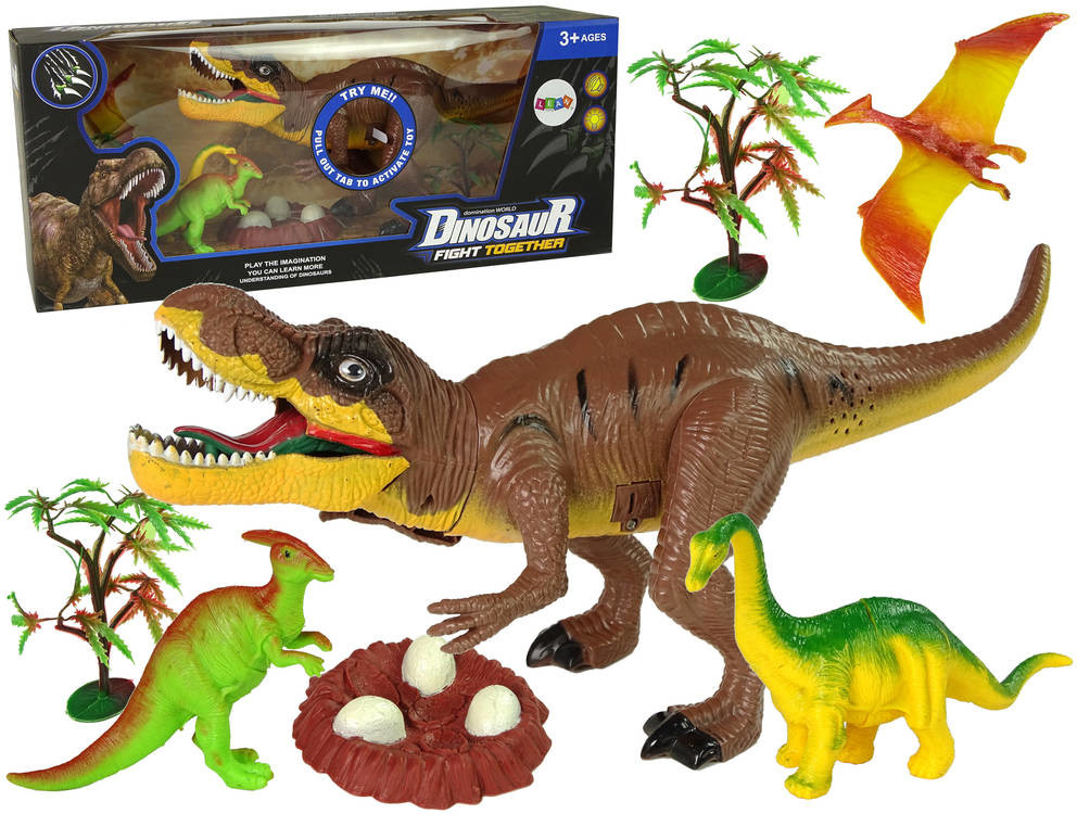 Import LEANToys Zestaw Dinozaurów Tyranozaur Rex Drzewka Akcesoria Dźwięk Światła LT-9720-0
