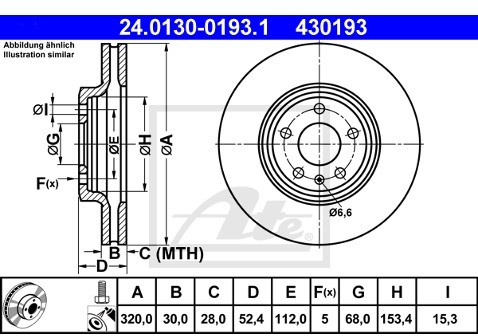 ATE TARCZA HAM 24.0130-0193.1 AUDI A4 1.8TFSI, 2.0TFSI, 3.2FSI 08-  24.0130-0193.1