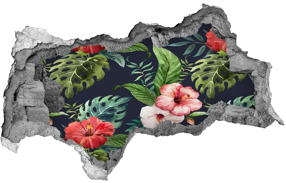 Wallmuralia.pl Naklejka 3D dziura beton Tropikalne kwiaty