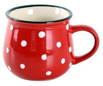 Kubek ceramiczny w groszki 390 ml, czerwony