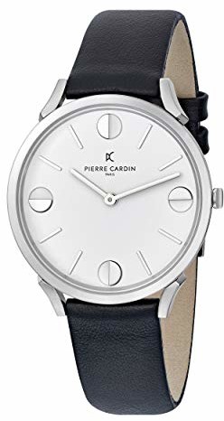 Pierre Cardin Unisex analogowy kwarcowy zegarek na rękę Pigalle Half Moon Pasek czarno-biały