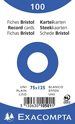 Exacompta Exacompta Bristol zwykłe karty płytowe, 75 x 125 mm - białe, opakowanie 100 sztuk 10501E
