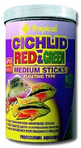 Tropical cich Lid Red & Green Medium Sticks  podszewka Sticks dla średnich Danio, z zamkiem astaksantyny & Spirulina, 1er Pack (1 X 5 L) C-050