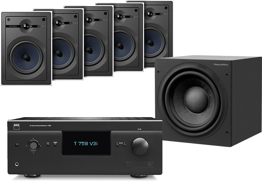 NAD T758 V3i czarny + 5 x CWM663 biały + ASW 608 czarny