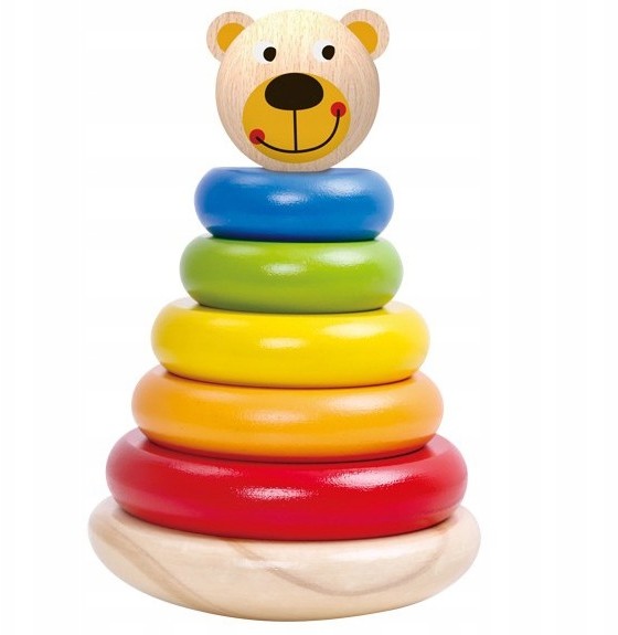 Tooky Toy Drewniana Układanka Piramidka Miś