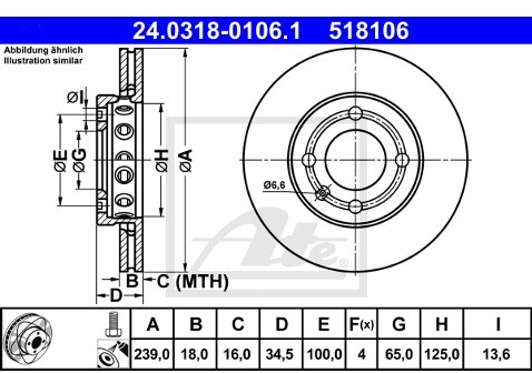 ATE TARCZA HAM POWER DISC 24.0318-0106.1 VW LUPO 1.4FSI 01-05/ SEAT AROSA 1.0 98-01  24.0318-0106.1