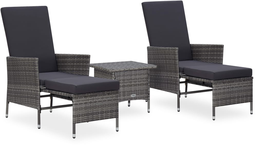 vidaXL 3-cz. zestaw wypoczynkowy do ogrodu, poduszki, rattan PE, szary