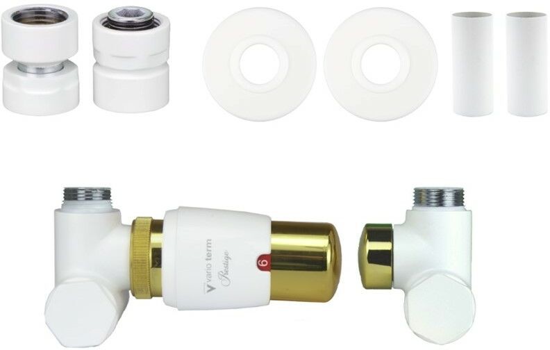 Varioterm Zawór termostatyczny do grzałki 50mm INTEGRA GLAMOUR All in One - GW1/2 - do instalacji 1/2 lewy biały mat ze złotym AIGS0225CFK/L(GW1/2)