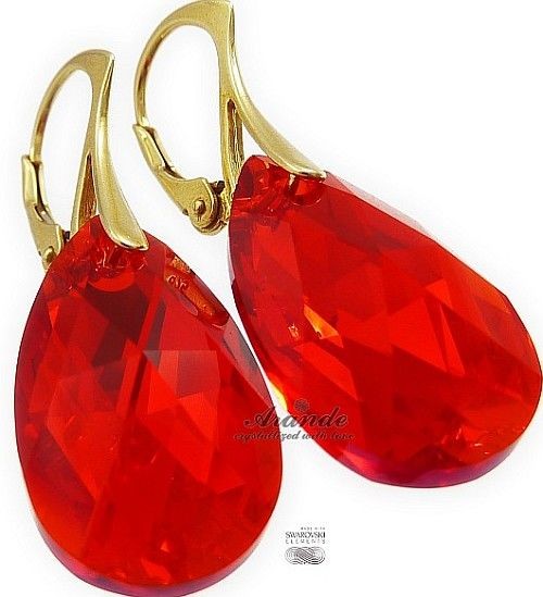 Swarovski OKAZJA CZERWONE KOLCZYKI ZŁOTE SREBRO