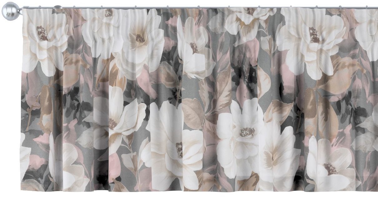 Dekoria Lambrekin na taśmie marszczącej kremowe i różowe kwiaty na szarym tle 260 × 40 cm Gardenia 396-142-13