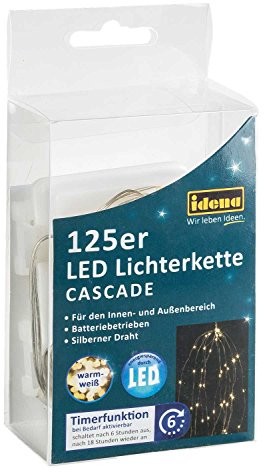 Idena łańcuch świetlny Cascade do zastosowań zewnętrznych i wewnętrznych, 125ER LED ciepły biały, z zegarem, na baterie, 31352 31352