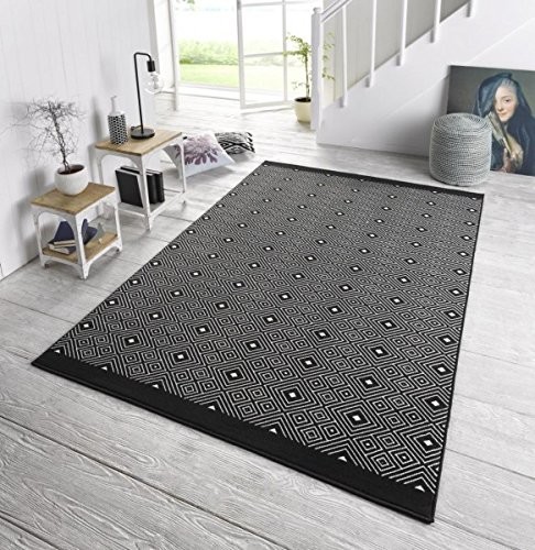 Zala Living Stylowy welurowy dywan Quad amcencrangle Czarny kremowy 102554-70x140