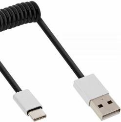 InLine 35876 USB 2.0 spiralny wtyczka, typ C na wtyk A/aluminiowa, elastyczna, 0,5 m Czarny 35876