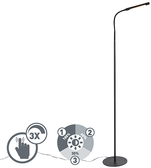 QAZQA Designerska lampa podłogowa czarna z LED ze ściemniaczem dotykowym - Palka 102616