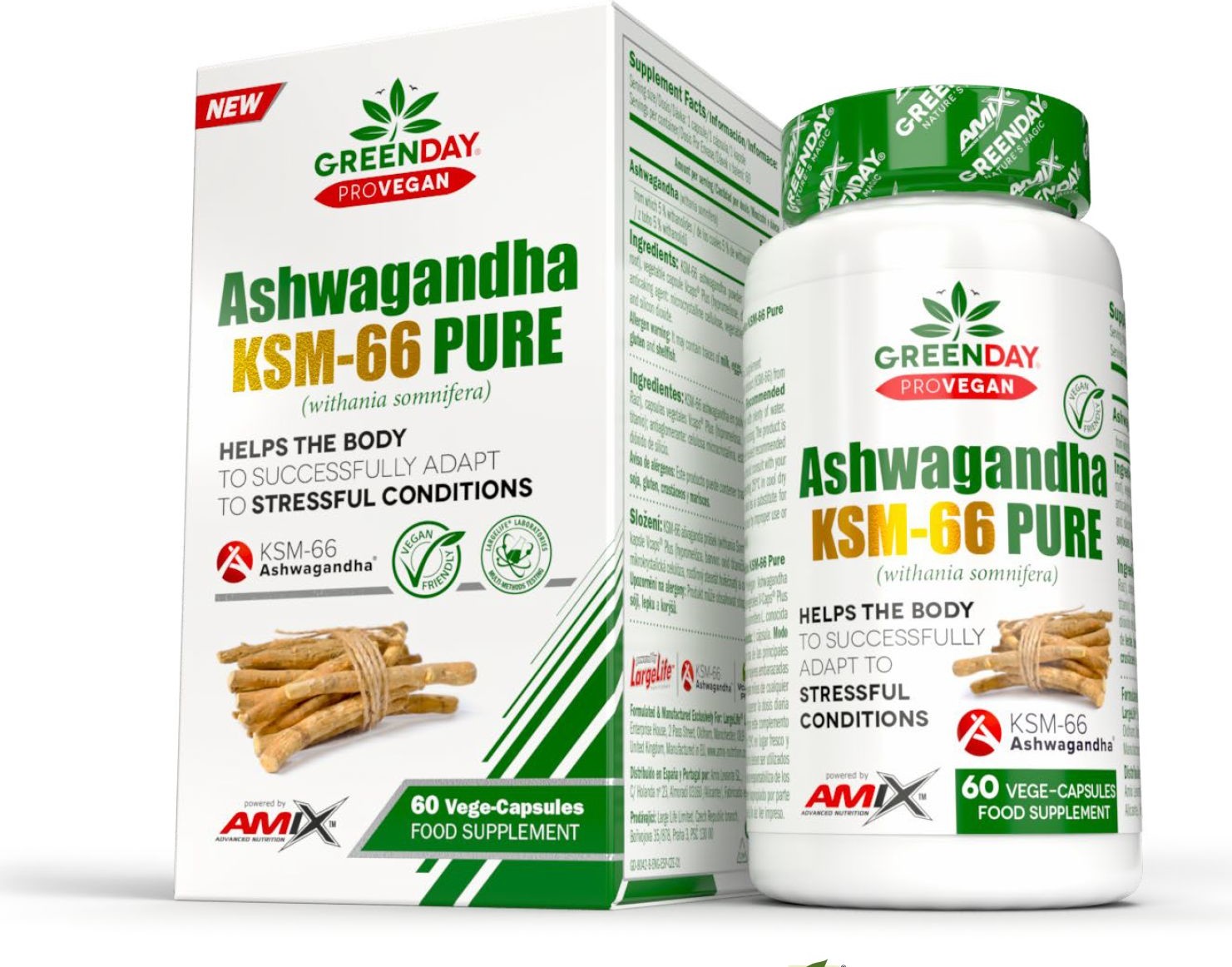 Ashwagandha KSM-66 Pure  ekstrakt z korzenia żeń-szenia indyjskiego  wegańskie kapsułki Vcaps  Plus (Amix GreenDay Series)