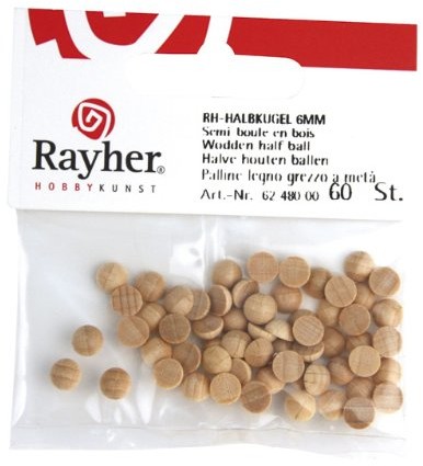 Rayher Hobby 6254400 półkul z surowego drewna, Nienawiercany, torebka SB 15 sztuki, średnica 15 MM 6254400