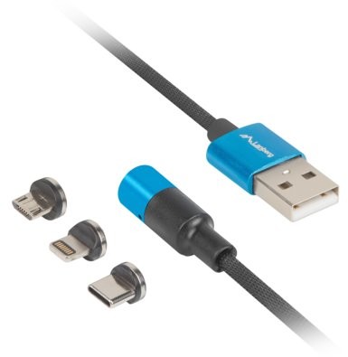 LANBERG Kabel USB Micro USB/Lightning/USB-C 1 m Czarno-niebieski