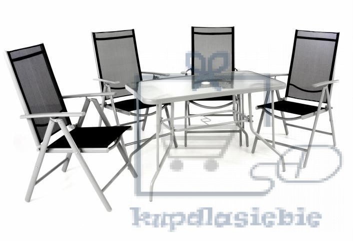 Garthen Zestaw ogrodowy składany stół + 4 krzesła - czarny