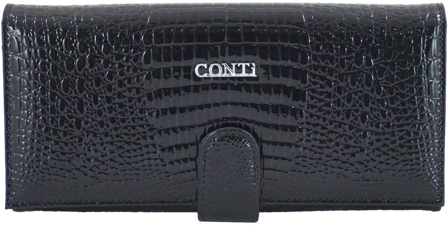Conti Portfele damskie skórzane lakierowane - Czarne 515-A-1