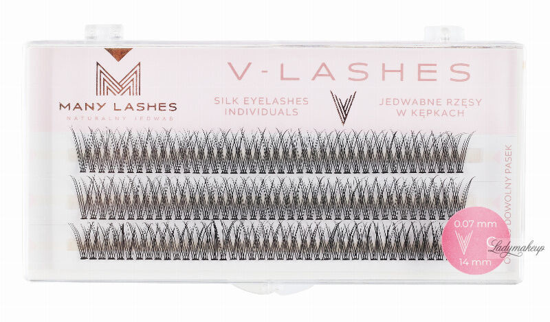 Many Beauty Many Beauty - Many Lashes - V-LASHES - Silk Eyelashes Individual - Jedwabne rzęsy w kępkach - Fish Tale - 0.07 STANDARD - C-14mm