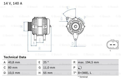 BOSCH Alternator 0 986 046 210