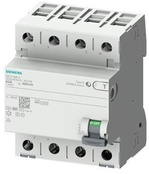 Siemens Rccb 4-polet type b 40a 30 ma 400vac korttidsforsinke 5SV3344-4