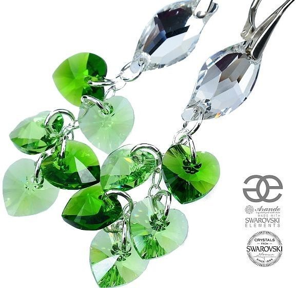 Swarovski długie kolczyki zielone GREEN LEAF SREBRO