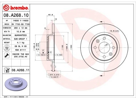 BREMBO Tarcza hamulcowa 08.A268.11