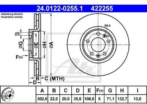 ATE TARCZA HAM 24.0122-0255.1 CITROEN C6 3.0HDI 09-  24.0122-0255.1