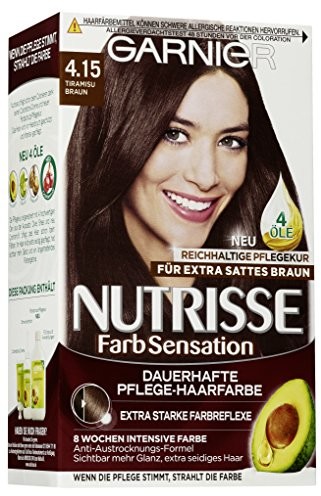 Garnier Nutrisse Creme Coloration Extra tiramisu brązowy 4.15, barwienie do włosów na stałe farba do włosów (z 3 naehrenden olejów), trójpak 164389