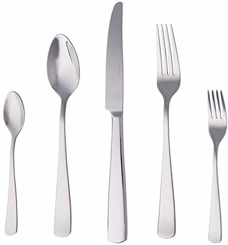 AmazonBasics AmazonBasics Piece Stainless Steel Flatware Set with Square Edge, 20 2088A-EU20