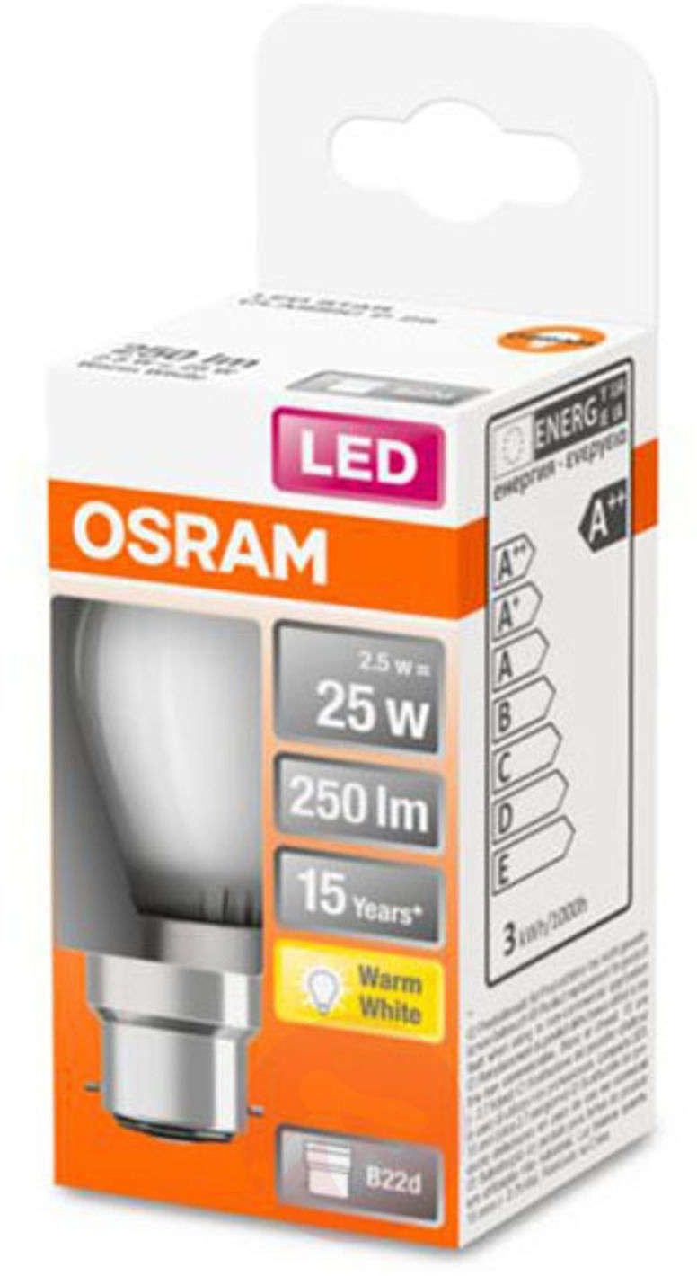 Osram żarówka kropla LED B22d 2,5W 2 700 K matowa