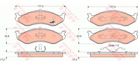 TRW Zestaw klocków hamulcowych, hamulce tarczowe GDB1153