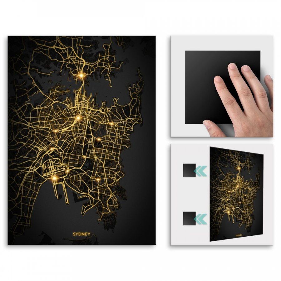 Pix4home Plakat metalowy Mapa City Lights Sydney M POS-M-03530
