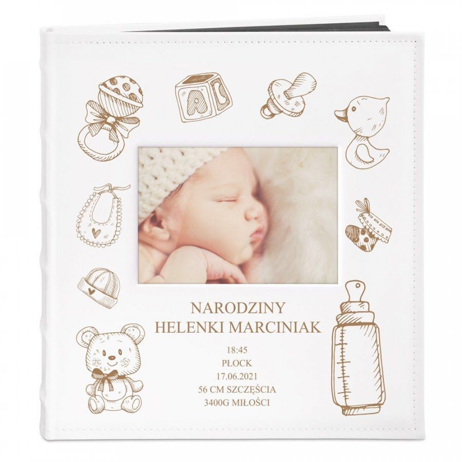 NA Murrano Album z Okienkiem Narodziny Dzidziusia Prezent z Grawerem ALB-BO-BK-CO2-006
