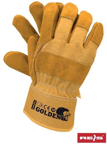 Reis GOLDENY - rękawice ochronne wzmacniane skórą bydlęcą z mankietem - 10.