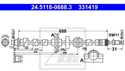 ATE Przewód hamulcowy elastyczny 24.5118-0688.3