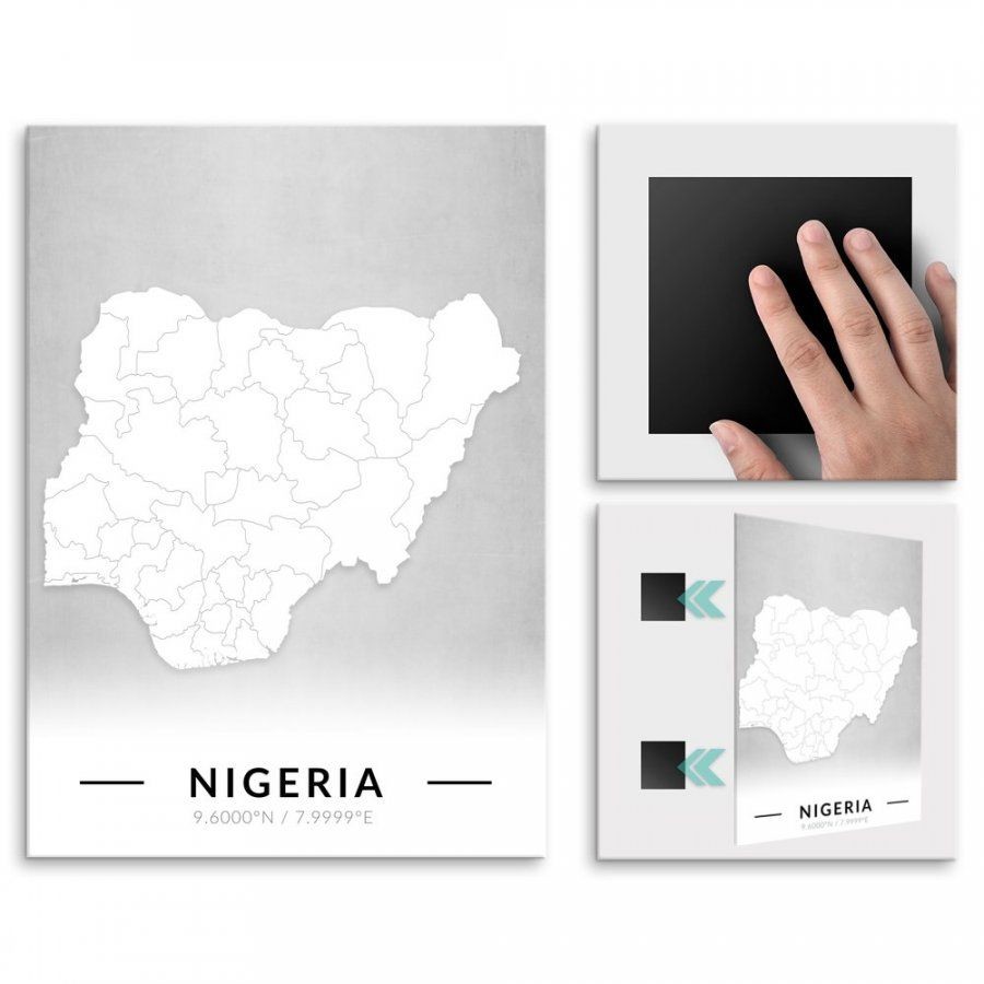 Pix4home Plakat metalowy Mapa B&W Nigeria M POS-M-03954