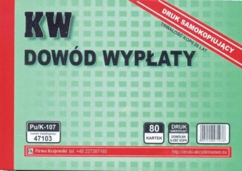 Firma krajewski Dowód wypłaty KW [Pu/K-107] Pu/K-107