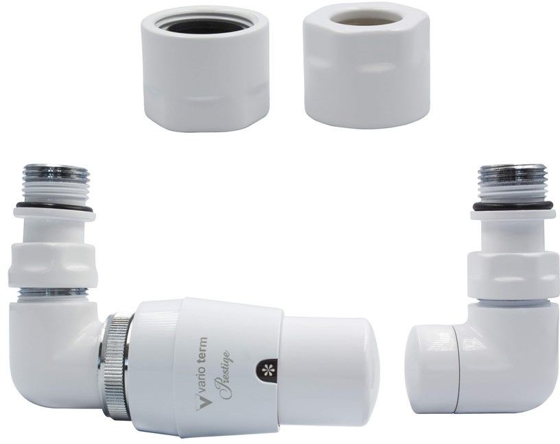 Varioterm Zawór termostatyczny trójosiowy Vision ze złączką PEX/CU - biały mat miedziana - CU 15 mm lewy VIGS0221CFK/L(Cu)