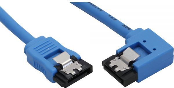 InLine SATA 6 SSD/HDD Kabel okrągły opływowy niebieski prawy kątowy 90stopni z zatrzaskami na końcówkach 0.5m 27705R