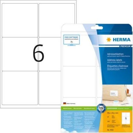 Herma Adressetiketten Premium A4 weiß 99,1 x 93,1 mm 150St 4502 4502