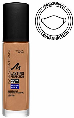 Manhattan Lasting Perfection 25 godzin Make up, Natural Bronze 68, nawilżający podkład, długo utrzymujący się, wysoka siła krycia, dla nieskazitelnej cery, 30 ml