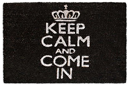 Relaxdays Keep Calm wycieraczka z włókna kokosowego z antypoślizgowym spodem, zewnętrzna i wewnętrzna, kolor czarny, wymiary 40 x 60 cm 10017759