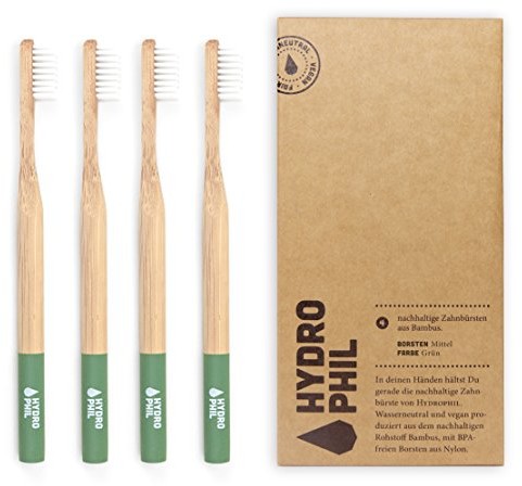 Hydrophil Hydro Phil zrównoważenie szczoteczka do zębów z bambusa zielona 4er Pack mittelweich miękkie