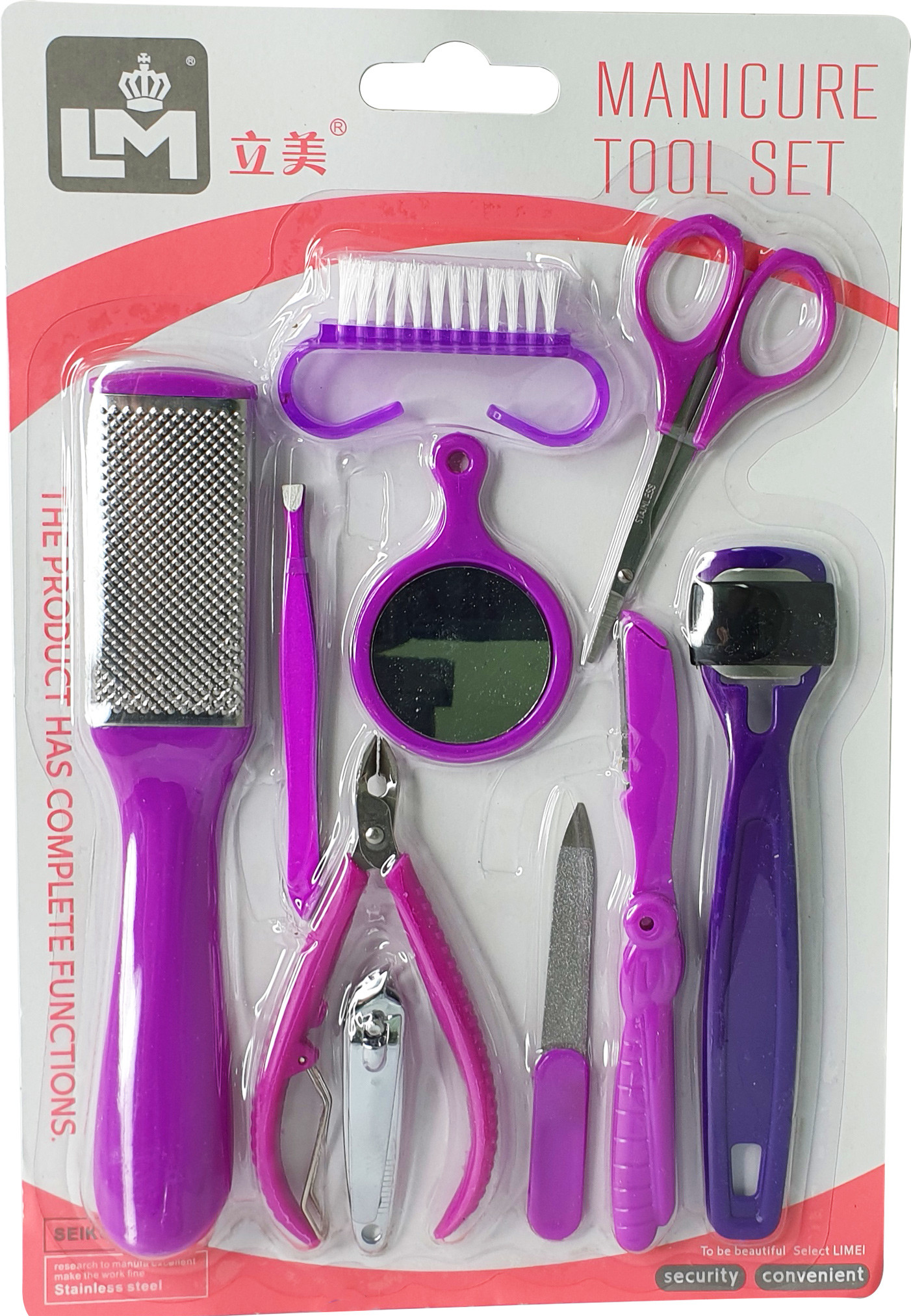 LM ZESTAW AKCESORIA MANICURE LUSTERKO CĄŻKI TARKA PILNIK GOLARKA FIOLETOWY VERA-25-PURPLE